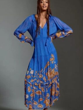 Anthropologie | Dresses | New Anthropologie The Thea Longsleeve Twofer Maxi  Dress Medium Neutral Combo | Poshmark